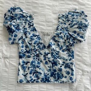Abercrombie & Fitch Floral Puff Sleeve Poplin Top